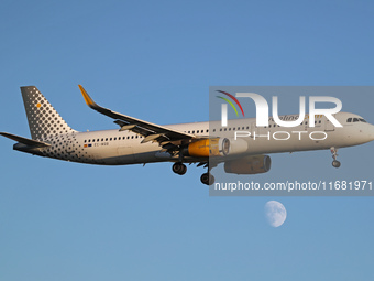 An Airbus A321-231 from Vueling lands at Barcelona airport in Barcelona, Spain, on September 14, 2024. (