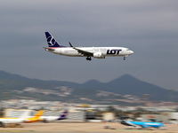 A Boeing 737 MAX 8 from LOT company lands at Barcelona airport in Barcelona, Spain, on October 15, 2024. (