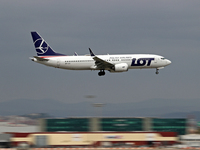 A Boeing 737 MAX 8 from LOT company lands at Barcelona airport in Barcelona, Spain, on October 15, 2024. (