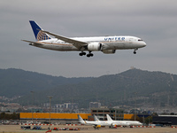 A Boeing 787-8 Dreamliner from United Airlines lands at Barcelona airport in Barcelona, Spain, on October 15, 2024. (