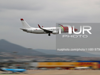 A Boeing 737-8JP from the Norwegian company lands at Barcelona airport in Barcelona, Spain, on October 15, 2024. (