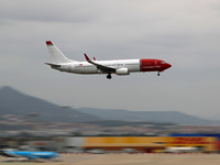 A Boeing 737-8JP from the Norwegian company lands at Barcelona airport in Barcelona, Spain, on October 15, 2024. (