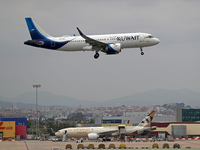 An Airbus A320-251N from Kuwait Airways lands at Barcelona airport in Barcelona, Spain, on October 15, 2024. (