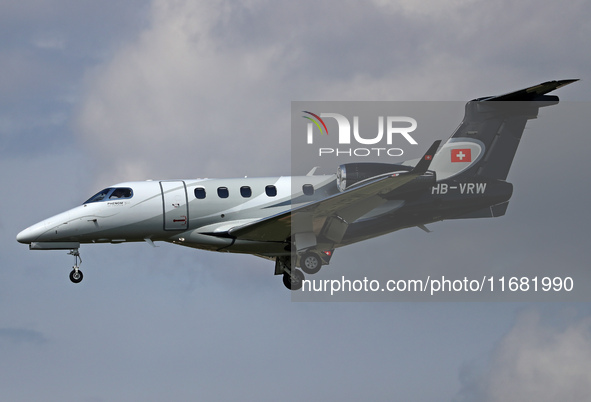 An Embraer Phenom 300 from a private company lands at the Barcelona airport in Barcelona, Spain, on September 20, 2022. 