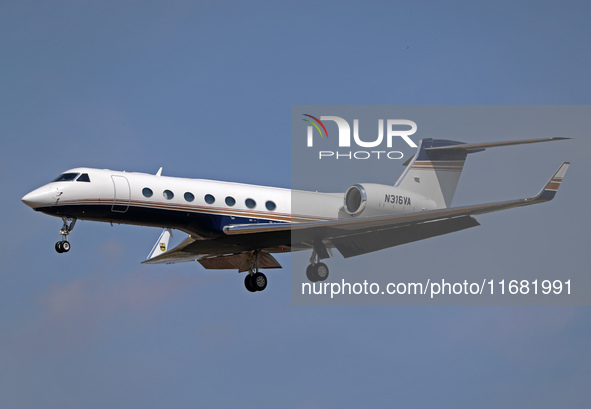 A Gulfstream G550 from a private company lands at Barcelona airport in Barcelona, Spain, on August 30, 2024. 