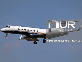 A Gulfstream G550 from a private company lands at Barcelona airport in Barcelona, Spain, on August 30, 2024. (