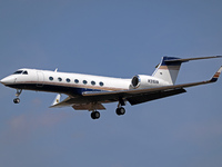 A Gulfstream G550 from a private company lands at Barcelona airport in Barcelona, Spain, on August 30, 2024. (