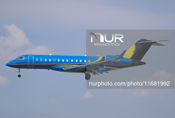 A Bombardier Global Express from a private company lands at Barcelona airport in Barcelona, Spain, on August 30, 2024. 