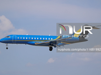 A Bombardier Global Express from a private company lands at Barcelona airport in Barcelona, Spain, on August 30, 2024. (