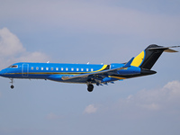 A Bombardier Global Express from a private company lands at Barcelona airport in Barcelona, Spain, on August 30, 2024. (