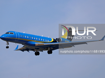 A Bombardier Global Express from a private company lands at Barcelona airport in Barcelona, Spain, on August 30, 2024. (