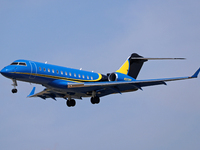 A Bombardier Global Express from a private company lands at Barcelona airport in Barcelona, Spain, on August 30, 2024. (