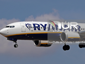 A Boeing 737 MAX 8-200 from Ryanair lands at Barcelona airport in Barcelona, Spain, on August 30, 2024. (