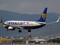 A Boeing 737-8AS from Ryanair lands at Barcelona airport in Barcelona, Spain, on August 30, 2024. (