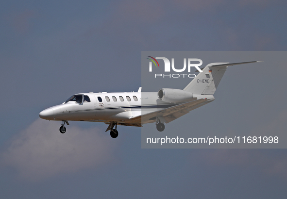 A Cessna 525A Citation CJ2 from Atlantic Air Solutions lands at Barcelona airport in Barcelona, Spain, on August 30, 2024. 