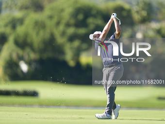 Jon Rahm of Spain plays his second shot on the 14th hole on the third day of the Estrella Damm N.A. Andalucia Masters 2024 at Real Club de G...