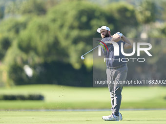 Jon Rahm of Spain plays his second shot on the 14th hole on the third day of the Estrella Damm N.A. Andalucia Masters 2024 at Real Club de G...