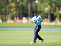 Fabrizio Zanotti of Paraguay plays his second shot on the 14th hole on the third day of the Estrella Damm N.A. Andalucia Masters 2024 at Rea...