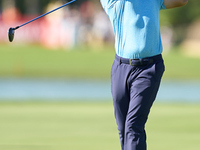 Fabrizio Zanotti of Paraguay plays his second shot on the 14th hole on the third day of the Estrella Damm N.A. Andalucia Masters 2024 at Rea...