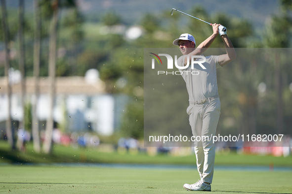 Niklas Norgaard of Denmark plays his second shot on the 14th hole on the third day of the Estrella Damm N.A. Andalucia Masters 2024 at Real...