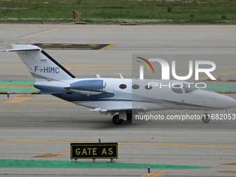 A Cessna 510 Citation Mustang from a private company prepares for takeoff on the runway at Barcelona Airport in Barcelona, Spain, on October...