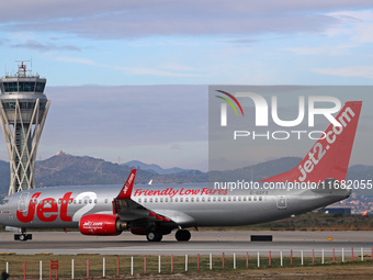 A Boeing 737-86N from Jet2 prepares for takeoff on the runway at Barcelona Airport in Barcelona, Spain, on January 11, 2024. (