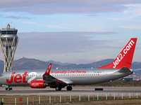 A Boeing 737-86N from Jet2 prepares for takeoff on the runway at Barcelona Airport in Barcelona, Spain, on January 11, 2024. (