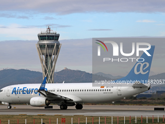 A Boeing 737-85P from Air Europa prepares for takeoff on the runway at Barcelona Airport in Barcelona, Spain, on January 11, 2024. (