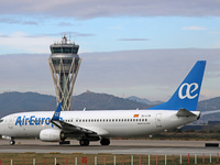 A Boeing 737-85P from Air Europa prepares for takeoff on the runway at Barcelona Airport in Barcelona, Spain, on January 11, 2024. (