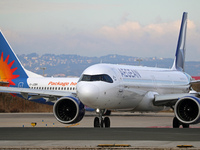 An Airbus A321-271NX from Aegean Airlines prepares for takeoff on the runway at Barcelona Airport in Barcelona, Spain, on January 11, 2024....