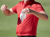 Matt Wallace of England reacts on the 15th hole on the third day of the Estrella Damm N.A. Andalucia Masters 2024 at Real Club de Golf Sotog...