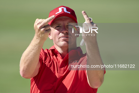 Matt Wallace of England reacts on the 15th hole on the third day of the Estrella Damm N.A. Andalucia Masters 2024 at Real Club de Golf Sotog...