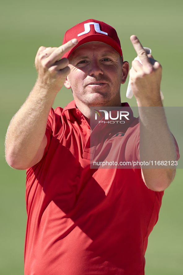 Matt Wallace of England reacts on the 15th hole on the third day of the Estrella Damm N.A. Andalucia Masters 2024 at Real Club de Golf Sotog...