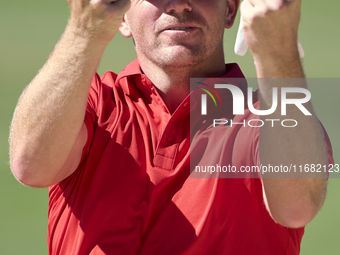 Matt Wallace of England reacts on the 15th hole on the third day of the Estrella Damm N.A. Andalucia Masters 2024 at Real Club de Golf Sotog...