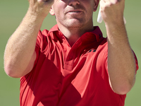 Matt Wallace of England reacts on the 15th hole on the third day of the Estrella Damm N.A. Andalucia Masters 2024 at Real Club de Golf Sotog...