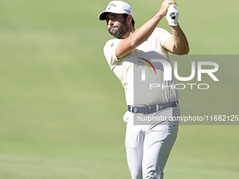 Adrian Otaegui of Spain plays his second shot on the 15th hole on the third day of the Estrella Damm N.A. Andalucia Masters 2024 at Real Clu...