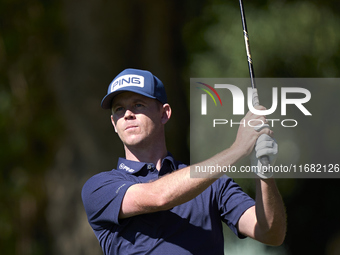 Brandon Stone of South Africa plays his second shot on the 15th hole on the third day of the Estrella Damm N.A. Andalucia Masters 2024 at Re...