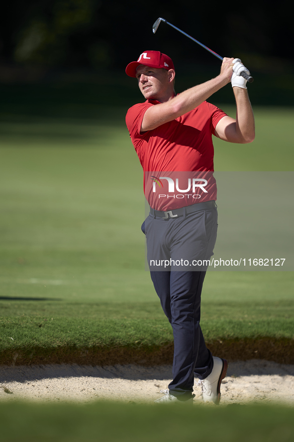 Matt Wallace of England plays his second shot on the 15th hole on the third day of the Estrella Damm N.A. Andalucia Masters 2024 at Real Clu...