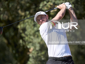 Laurie Canter of England tees off on the 15th hole on the third day of the Estrella Damm N.A. Andalucia Masters 2024 at Real Club de Golf So...