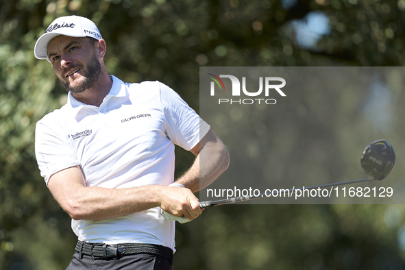 Laurie Canter of England tees off on the 15th hole on the third day of the Estrella Damm N.A. Andalucia Masters 2024 at Real Club de Golf So...