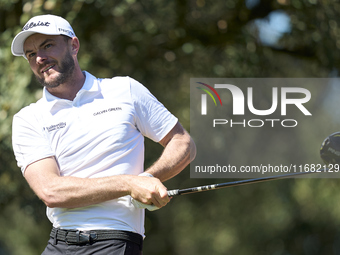 Laurie Canter of England tees off on the 15th hole on the third day of the Estrella Damm N.A. Andalucia Masters 2024 at Real Club de Golf So...