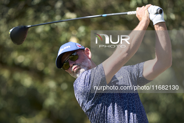 Paul Waring of England tees off on the 15th hole on the third day of the Estrella Damm N.A. Andalucia Masters 2024 at Real Club de Golf Soto...