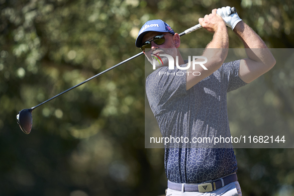 Paul Waring of England tees off on the 15th hole on the third day of the Estrella Damm N.A. Andalucia Masters 2024 at Real Club de Golf Soto...