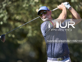 Paul Waring of England tees off on the 15th hole on the third day of the Estrella Damm N.A. Andalucia Masters 2024 at Real Club de Golf Soto...