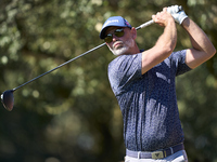 Paul Waring of England tees off on the 15th hole on the third day of the Estrella Damm N.A. Andalucia Masters 2024 at Real Club de Golf Soto...