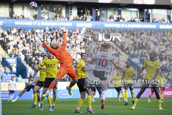 Harvey Isted #13 (GK) of Burton Albion F.C. makes a save during the Sky Bet League 1 match between Bolton Wanderers and Burton Albion at the...