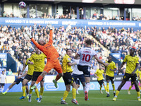 Harvey Isted #13 (GK) of Burton Albion F.C. makes a save during the Sky Bet League 1 match between Bolton Wanderers and Burton Albion at the...