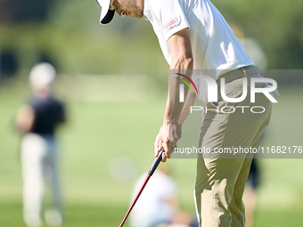 Rasmus Hojgaard of Denmark plays a shot on the 14th green on the third day of the Estrella Damm N.A. Andalucia Masters 2024 at Real Club de...