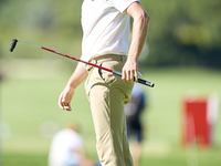 Rasmus Hojgaard of Denmark reacts on the 14th green on the third day of the Estrella Damm N.A. Andalucia Masters 2024 at Real Club de Golf S...