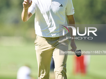 Rasmus Hojgaard of Denmark reacts on the 14th green on the third day of the Estrella Damm N.A. Andalucia Masters 2024 at Real Club de Golf S...